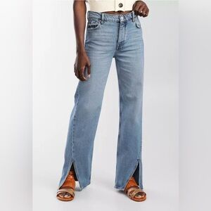 Free People Long Lines Slit Straight Jeans Size 28 Button Fly NWT